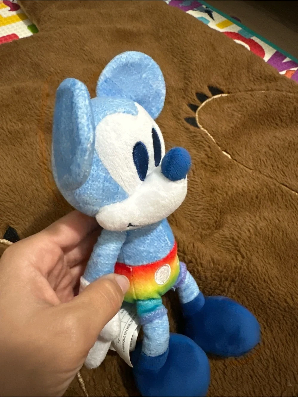 Disney Blue Mickey Plush with Rainbow Shorts
